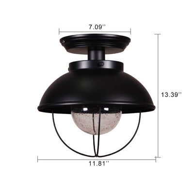 Industrial Balcony Iron Dome Glass Shade 1-Light Semi-Flush Mount Ceiling Light