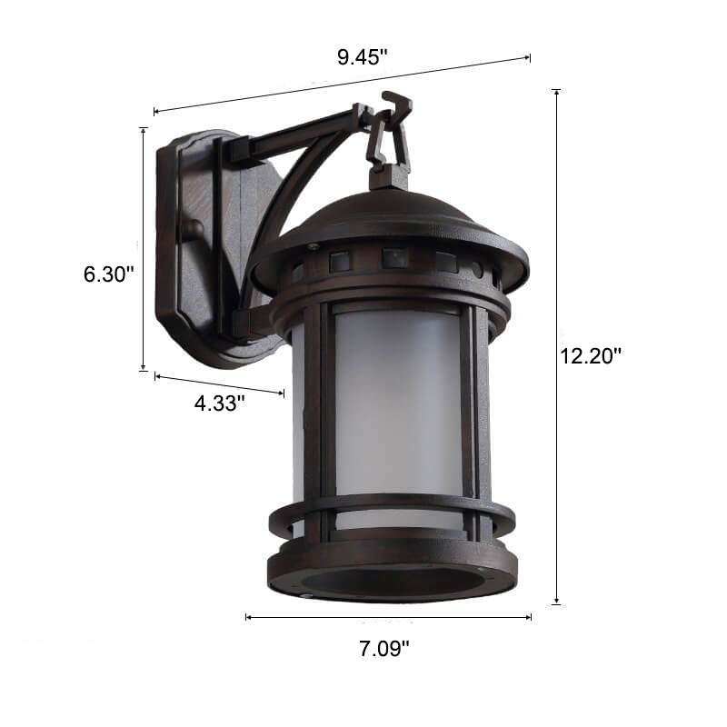 Retro Cylindrical Lantern Outdoor 1-Light Waterproof Wall Sconce Lamp