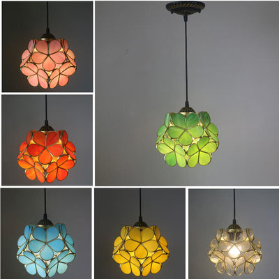 Vintage Stained Glass Petal 1-Light Pendant Light