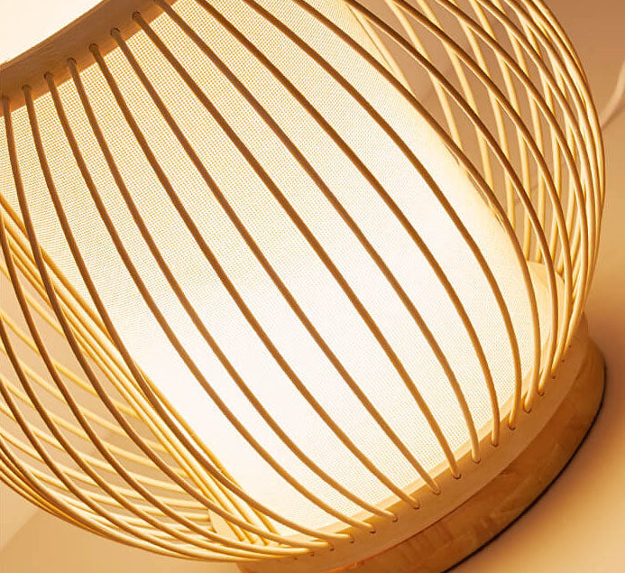 Lampe de Table à 1 Lumière en Tissage de Bambou Moderne 