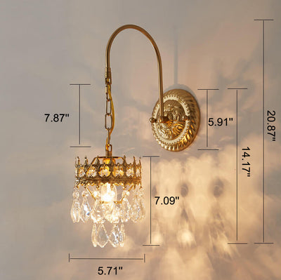 Vintage Luxury Crystal Crown 1-Light  Wall Sconce Lamp