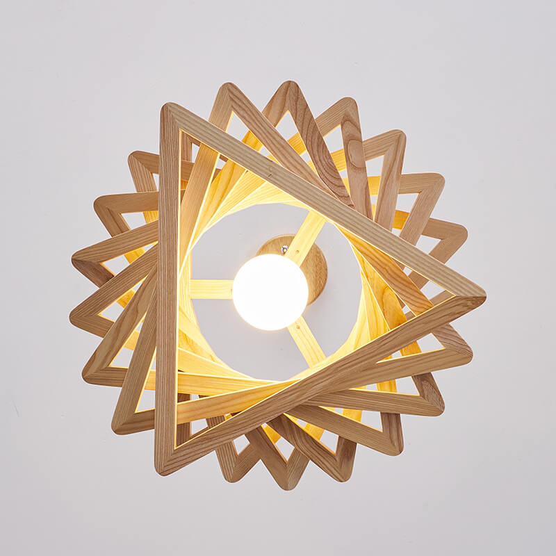 Nordic Ash Wood Geometric 1-Light Pendant Light
