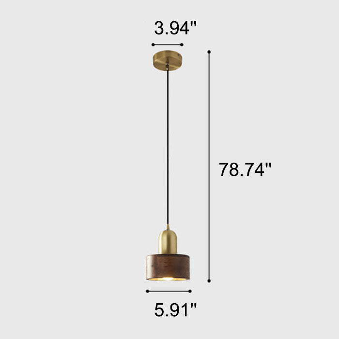 Vintage Walnut Cylinder Brass Top LED Pendant Light