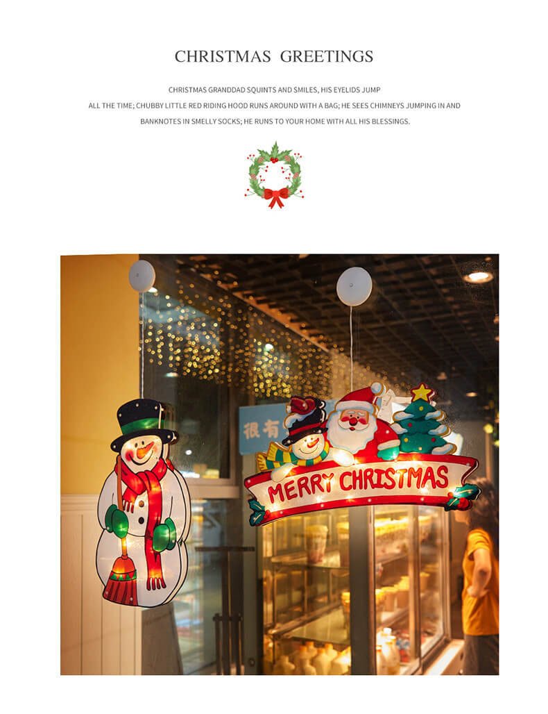 Décoration de fenêtre à ventouse avec lumières de Noël à l&