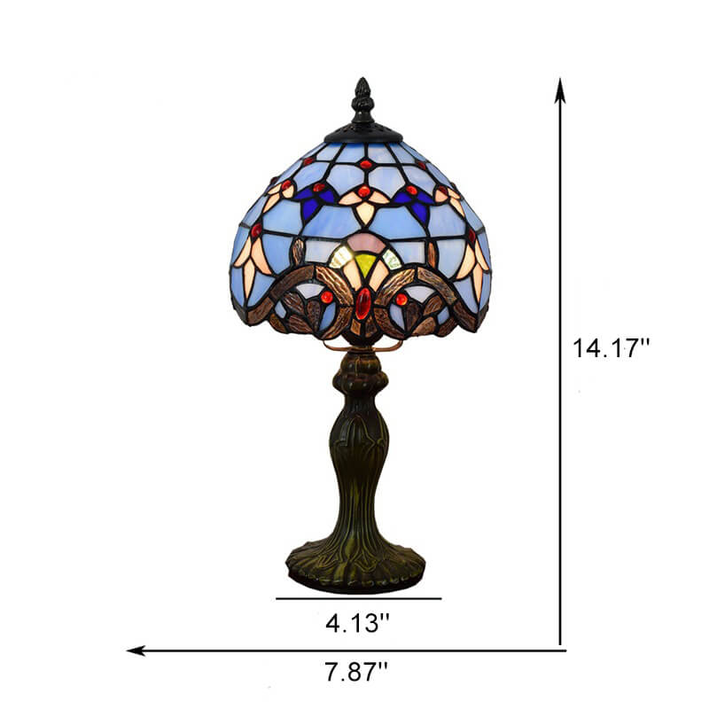European Tiffany Blue Baroque Stained Glass 1-Light Table Lamp