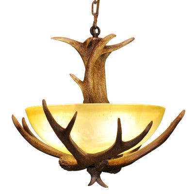 Vintage Resin Antler Glass Bowl  3-Light  Chandelier