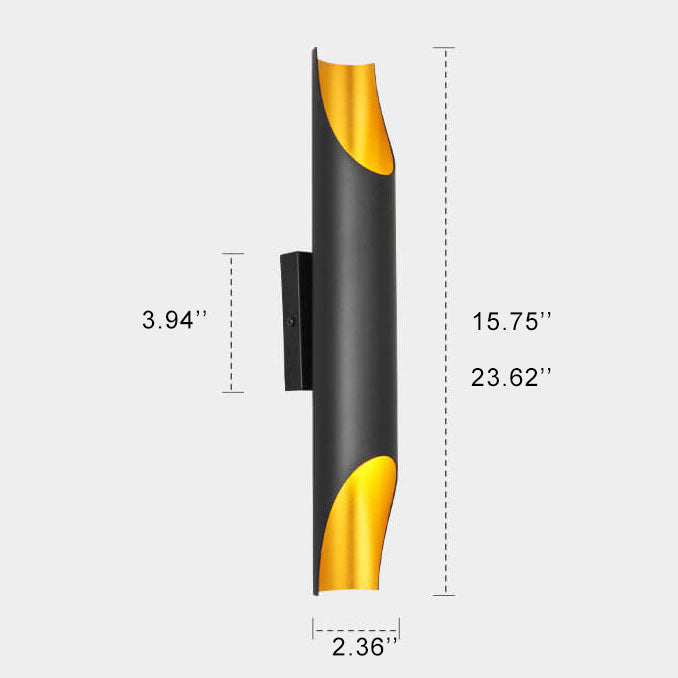 Moderne zylindrische Aluminium Schwarz Gold 2-Licht Wandleuchte 