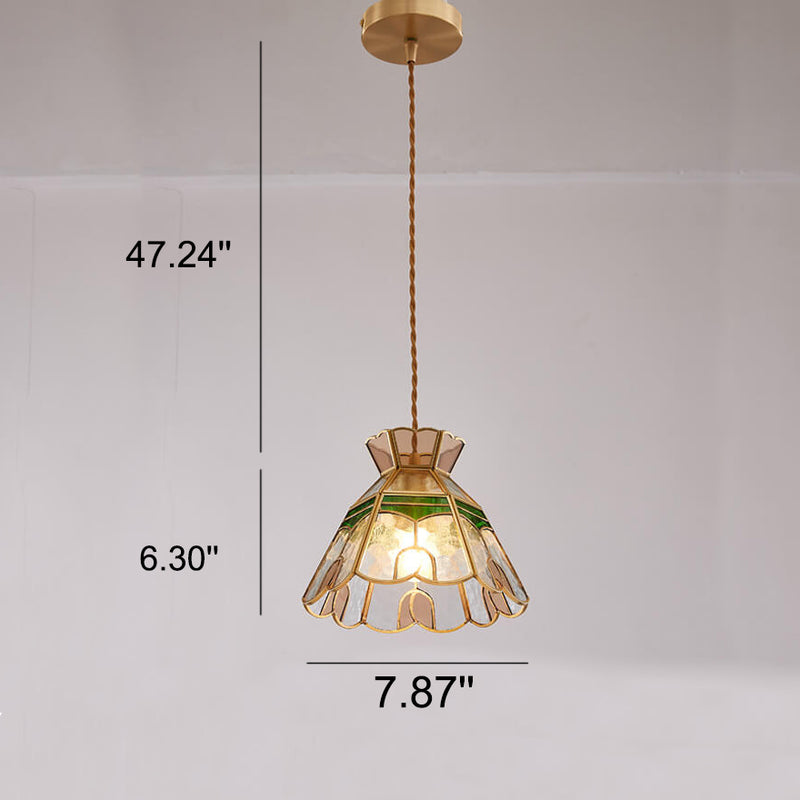 Vintage Bell Brass Glass 1-Light Pendant Light