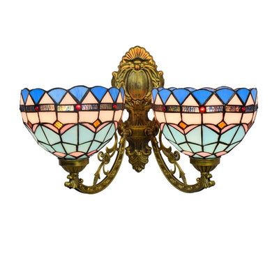 Tiffany Mediterrane Wandleuchte aus Buntglas mit 2 Leuchten 