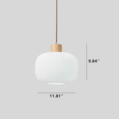 Vintage Wooden White Glass Round 1-Light Pendant Light