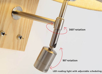 Aplique de pared de 1 luz con base de madera y pantalla de tela moderna 