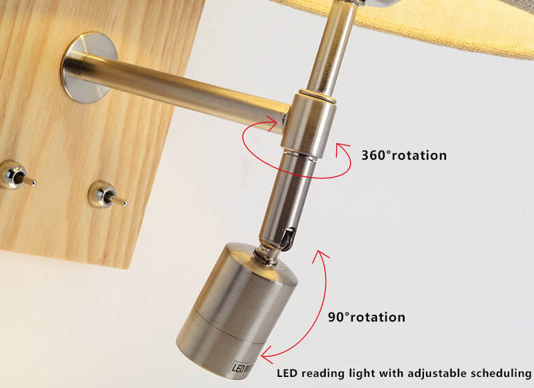 Aplique de pared de 1 luz con base de madera y pantalla de tela moderna 