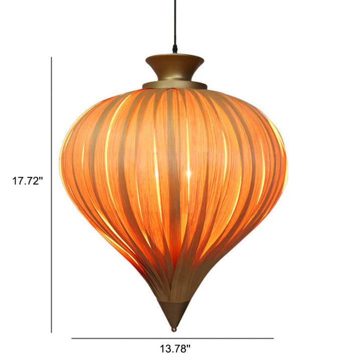Lámpara colgante vintage ovalada de una luz con gota de madera chapada 