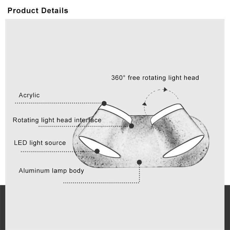 Nordic drehbarer Zylinderschirm 1/2/3 Licht LED Wandleuchte 