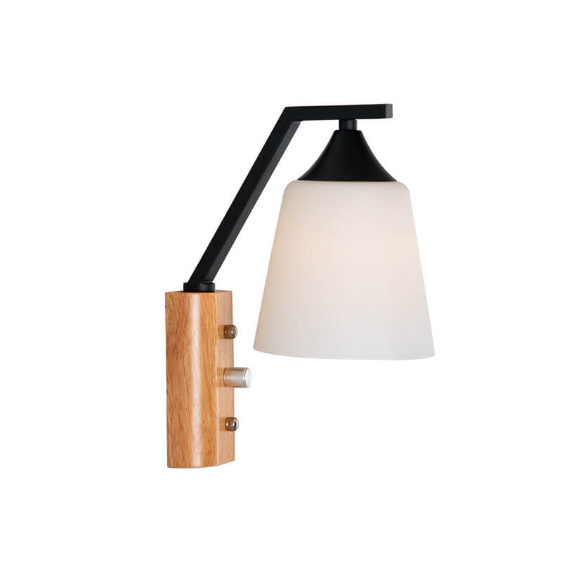 Moderne Wandleuchte mit Glockenschirm aus massivem Holz und Glas, 1-flammig 