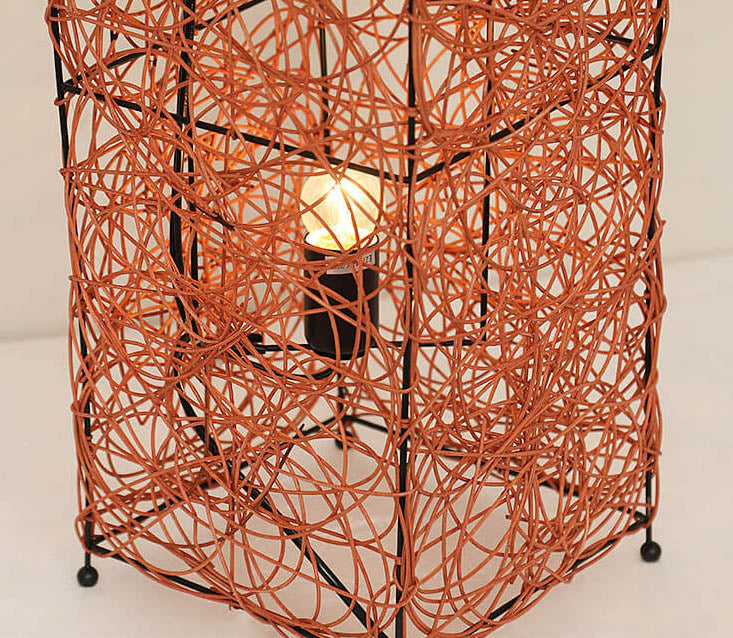 Modern Minimalist Iron Rattan Weaving Column Shaped 3-Light Standing Floor Lamp For Living Room &amp; Bedroom