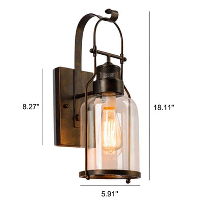 Industrial Iron Glass Jar 1-Light Wall Sconce Lamp