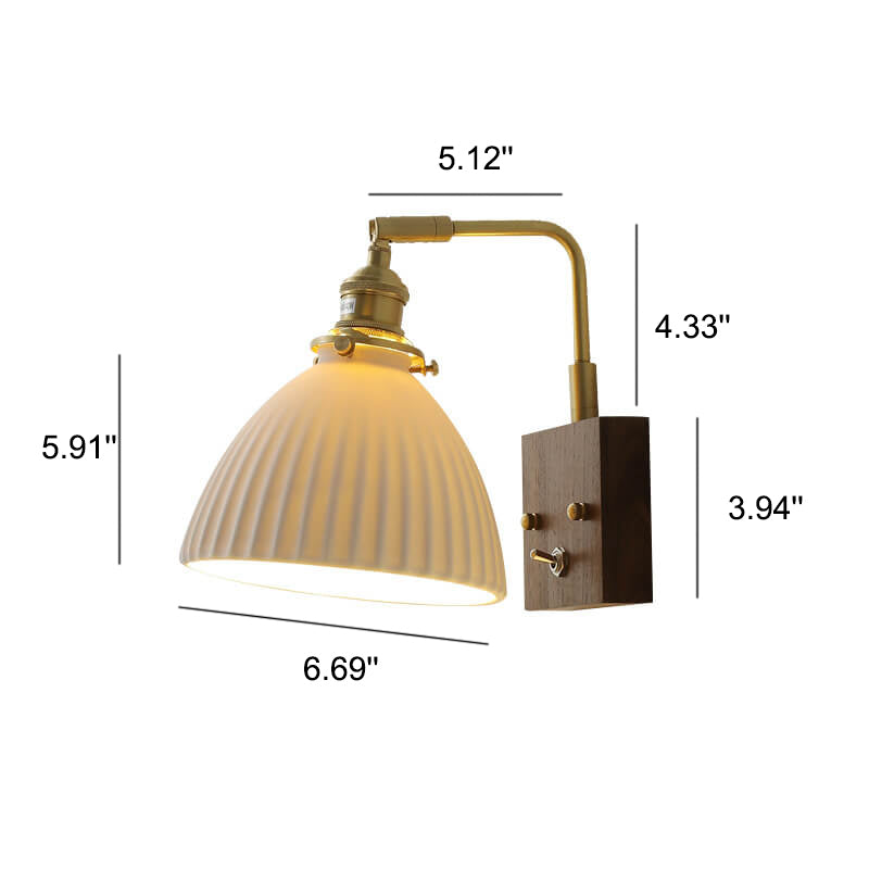 Vintage Walnuss Keramik Glocke 1-Licht Wandleuchte Lampe 