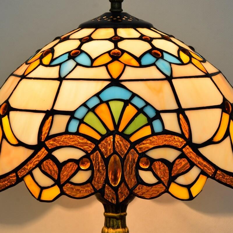 Tiffany Vintage Stained Glass Baroque 1-Light Table Lamp