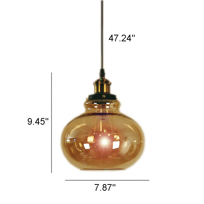 Suspension Luminaire Rétro Industriel en Verre Rond en Forme de Gourde à 1 Lumière 