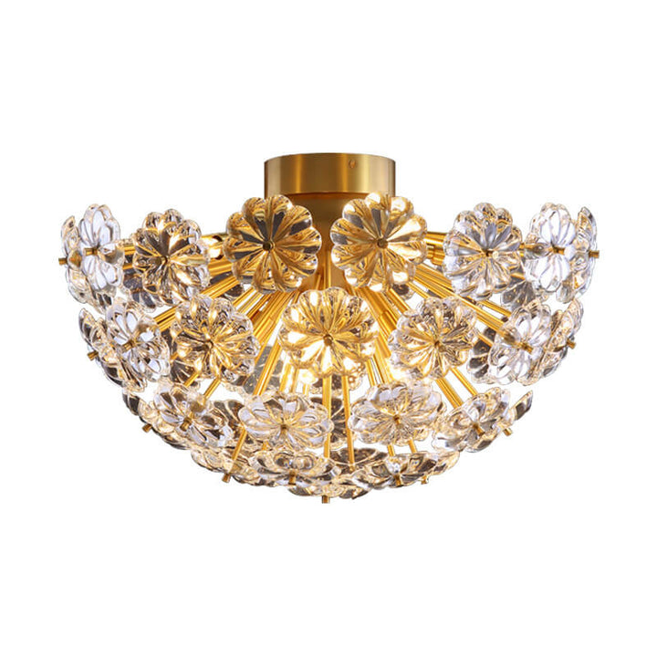 Modern Luxury Petal Crystal Full Brass Semi-Flush Mount Ceiling Light