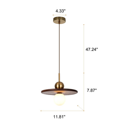 Vintage Nussbaum Massivholz Glaskugel 1-Licht LED Pendelleuchte 