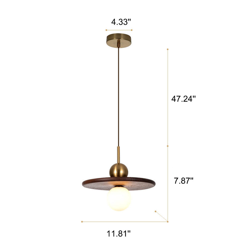 Vintage Nussbaum Massivholz Glaskugel 1-Licht LED Pendelleuchte 