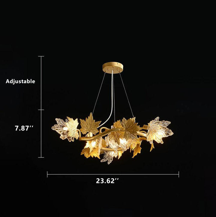 Moderner Ahornblatt Glas Aluminium 6-Licht Kronleuchter 