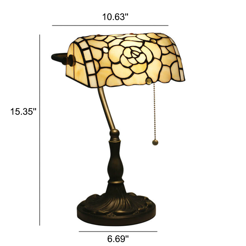 Vintage Tiffany Baroque Stained Glass 1-Light Zipper Switch Table Lamp