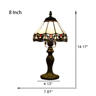 Lámpara de mesa de 1 luz con forma de campana de vidrio teñido estilo barroco Tiffany 