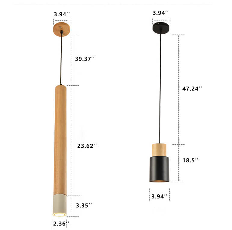 Einfache zylindrische gerade 1-flammige LED-Pendelleuchte aus Massivholz 