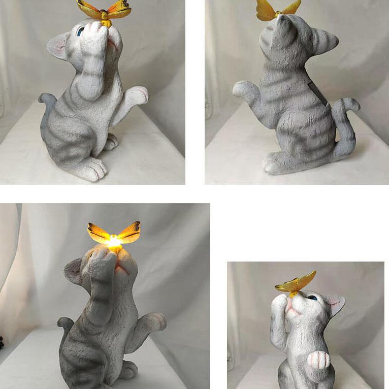 Contemporary Creative Solar Resin Cat Butterfly Resin Waterproof Decorative LED Outdoor Light For Garden