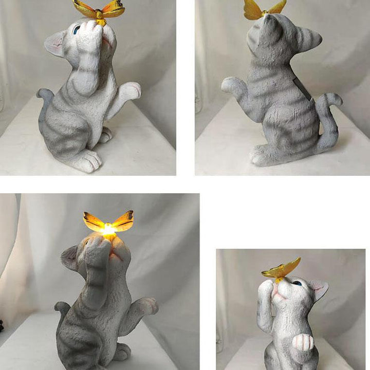 Contemporary Creative Solar Resin Cat Butterfly Resin Waterproof Decorative LED Outdoor Light For Garden