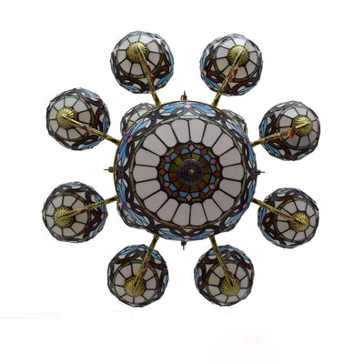 Chandelier européen style Tiffany amour baroque en verre teinté à 15 lumières 