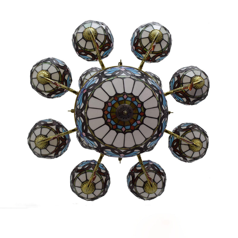 Chandelier européen style Tiffany amour baroque en verre teinté à 15 lumières 