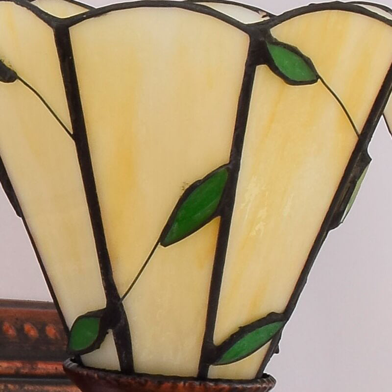 Applique murale en verre teinté à motif feuille Tiffany européenne à 3 lumières 