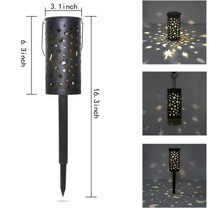 Farol de Hierro Solar Estrella Luna LED Exterior Impermeable para Jardín de Césped 