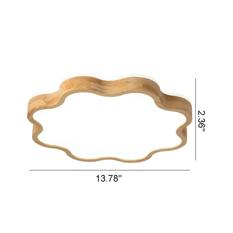 Luz de techo LED montada al ras de madera con forma de flor nórdica 