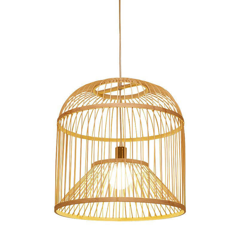 Moderne chinesische Bambusgeflecht-Vogelkäfig 1-Licht Pendelleuchte 