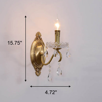 French Vintage Brass Crystal Candle Shade 1/2 Light Wall Sconce
