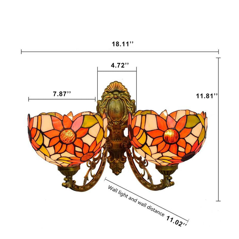 European Tiffany Sunflower Stained Glass 2-Light Wall Sconce Lamp