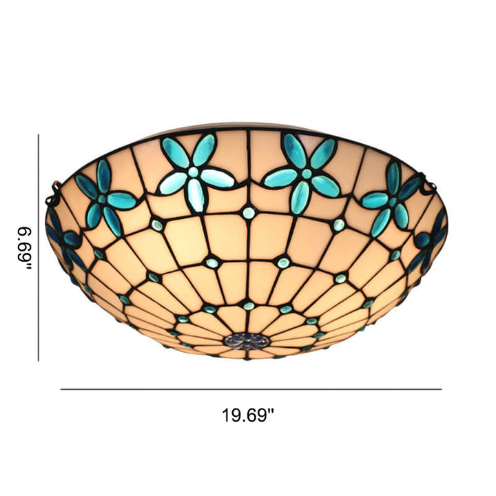 Tiffany Vidriera Flor Lila Forma de Cuenco 3/4 Luz de Montaje al Ras en Techo 