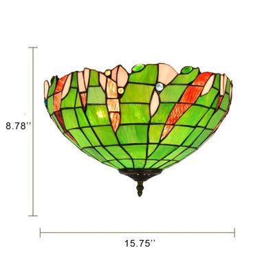 Tiffany Green Stained Glass Semi-Circular 3-Light Flush Mount Ceiling Light