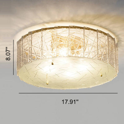 Modern Snowflake Glass Round Brass 4-Light Flush Mount Ceiling Light