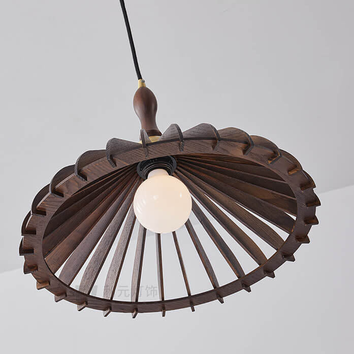 Vintage Wooden Umbrella Shape 1-Light Pendant Light