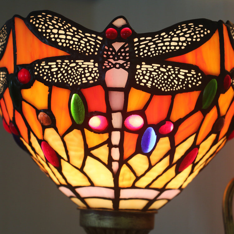 Lámpara de Aplique de Pared de 1 Luz con Vidrio de Libélula Retro Tiffany 