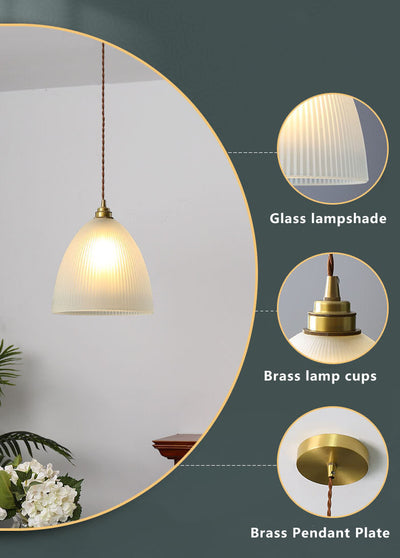 Simple Bell-shaped Striped Glass 1-Light Pendant Light