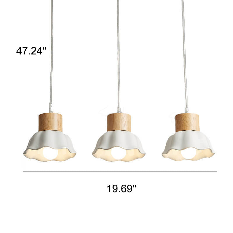 Nordic Solid Wood White Dome Shade 3-Light Chandelier