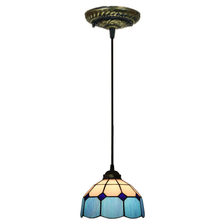 Traditional Tiffany Stained Glass Iron Dome Shade Round 1-Light Pendant Light for Living Room