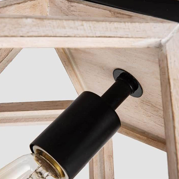 Lámpara de techo semiempotrada de 1 luz con jaula de madera envejecida vintage 